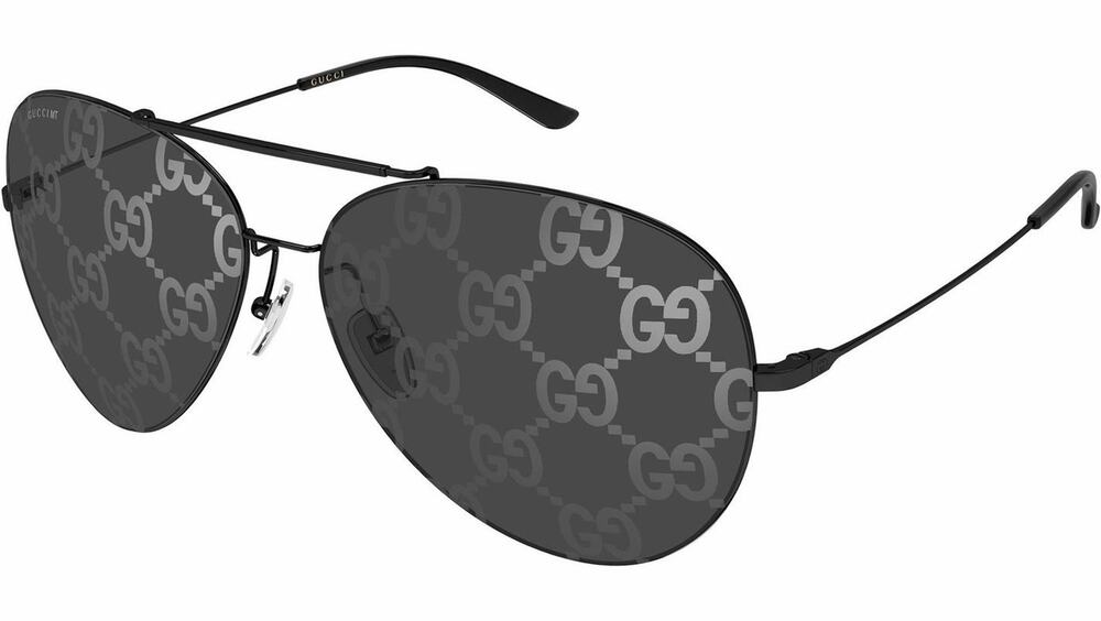 GUCCI GG2172S 002 Black Smoke GG Logo Lens Aviator Sunglasses Large AUTHENTIC